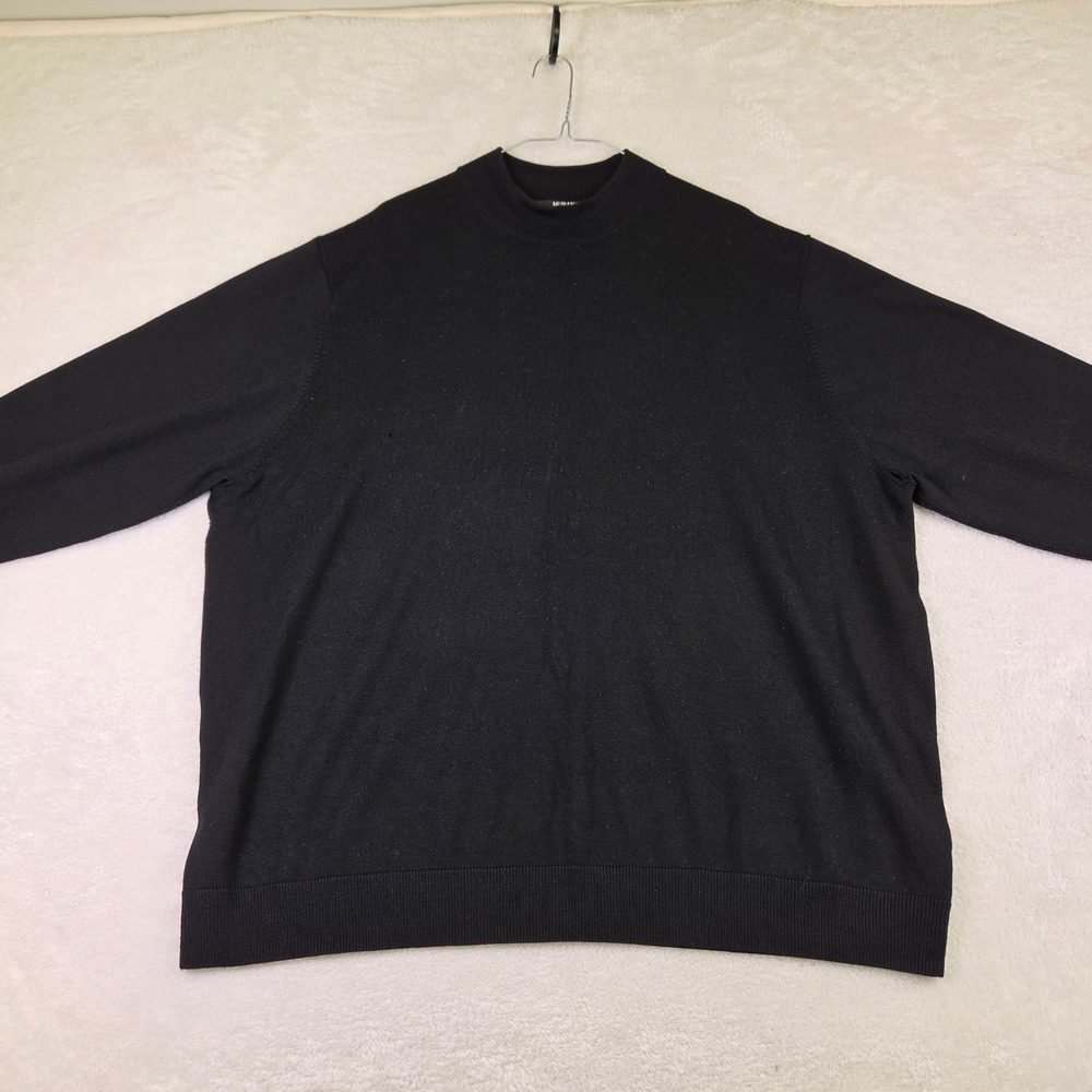 Murano Mens 3X Extra Fine Merino Wool Quarter Zip Sweater Black Mock Neck Knit